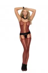 Elegant Moments Vertical Striped Fishnet Suspender Bodystocking - 1301