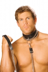 Elegant Moments L9151 Leather Choker With Chain